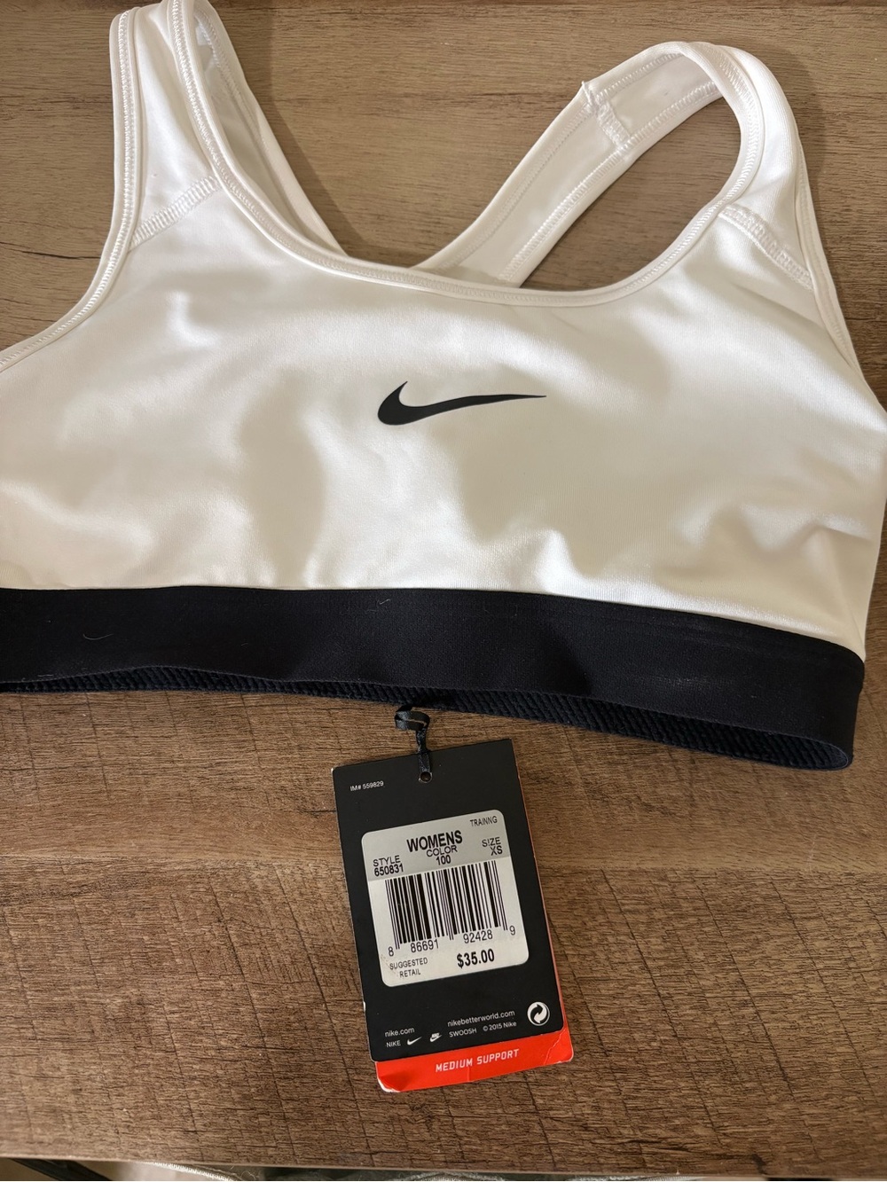 Nike White Sports Bra with Black Underband